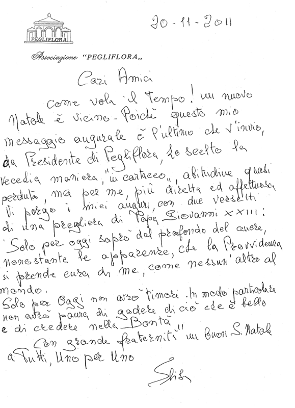 Lettera di auguri della Presidente dell'Associazione Pegliflora